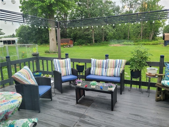 6412 Lieb Dr, New Franklin, OH 44216 - deck featuring a lawn and an outdoor hangout area