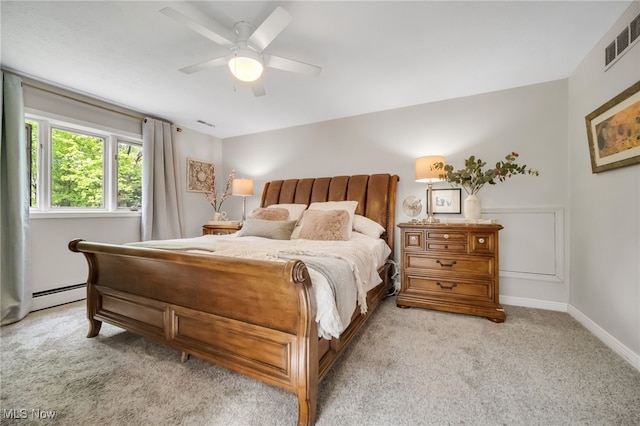 5108 Great Oaks Pkwy, Independence, OH 44131 - bedroom featuring light colored carpet, baseboard heating, and ceiling fan