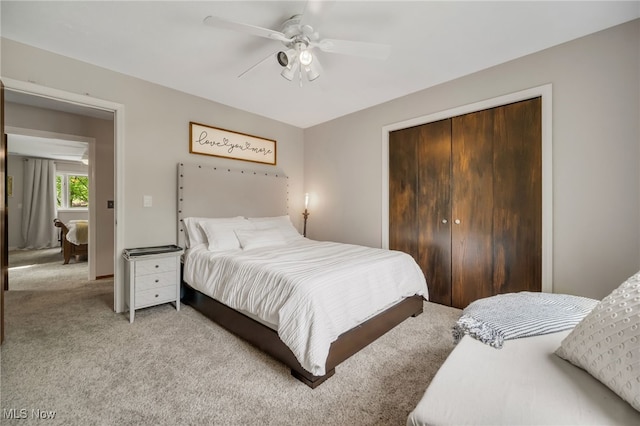5108 Great Oaks Pkwy, Independence, OH 44131 - bedroom featuring light colored carpet, a closet, and ceiling fan