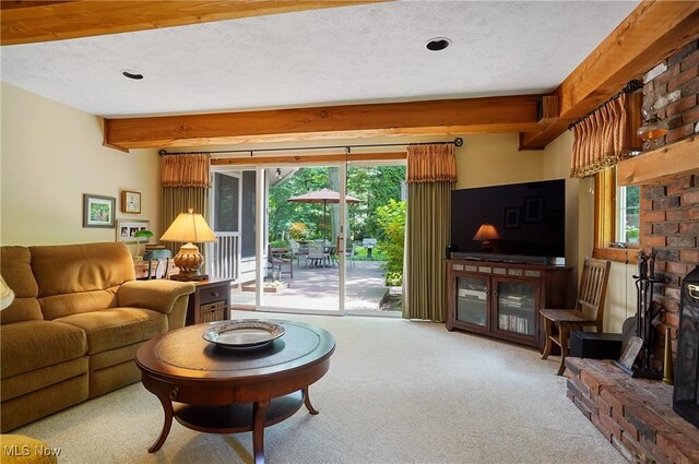 2925 Millboro Rd, Silver Lake, OH 44224 - living room with beam ceiling, carpet, and a textured ceiling