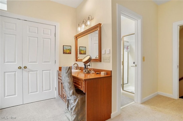 2925 Millboro Rd, Silver Lake, OH 44224 - bathroom with a stall shower, vanity, and carpet floors