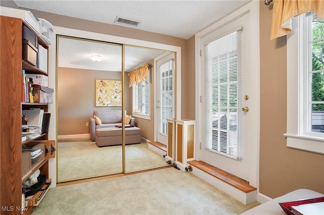2925 Millboro Rd, Silver Lake, OH 44224 - living area featuring carpet flooring, healthy amount of natural light, and a textured ceiling
