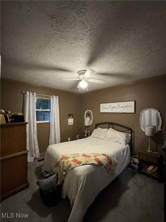 675 E 8th St, Salem, OH 44460 - bedroom with carpet, a textured ceiling, and ceiling fan