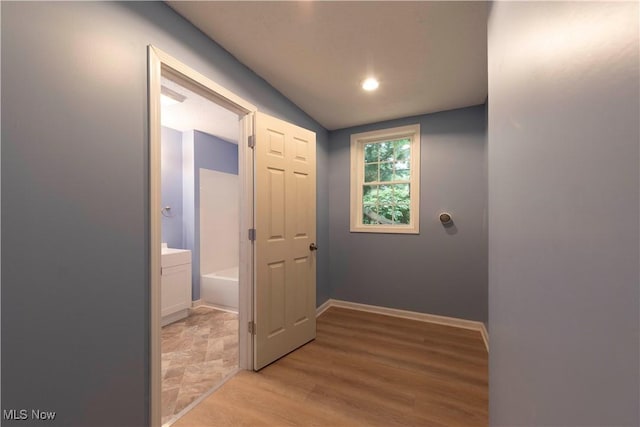 1022 Big Falls Ave, Akron, OH 44310 - hall with light wood-style flooring and recessed lighting