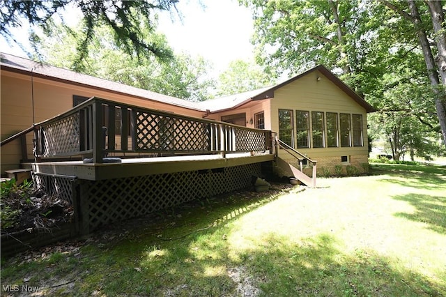 755 Blueberry Hill Dr, Canfield, OH 44406 - back of property featuring a deck, crawl space, and a yard