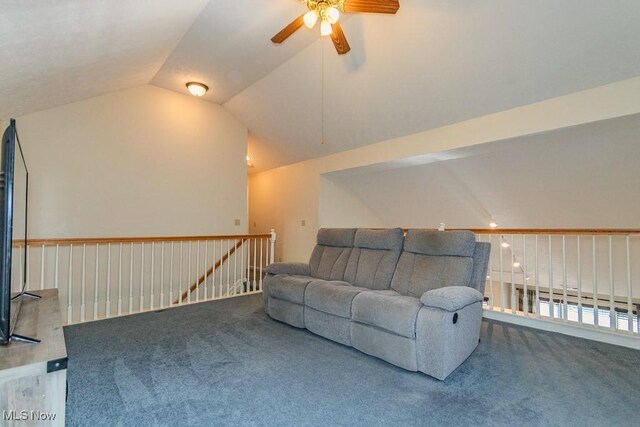 3886 Dugans Lndg, Perry, OH 44081 - carpeted living area featuring a ceiling fan and vaulted ceiling