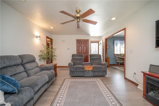 440 Lyons Ave, East Palestine, OH 44413 - living room with ceiling fan, light wood-style flooring, and recessed lighting