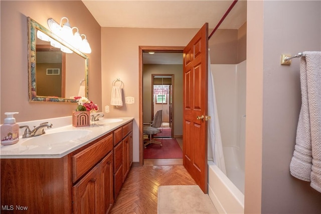 440 Lyons Ave, East Palestine, OH 44413 - bathroom with double vanity and bathtub / shower combination