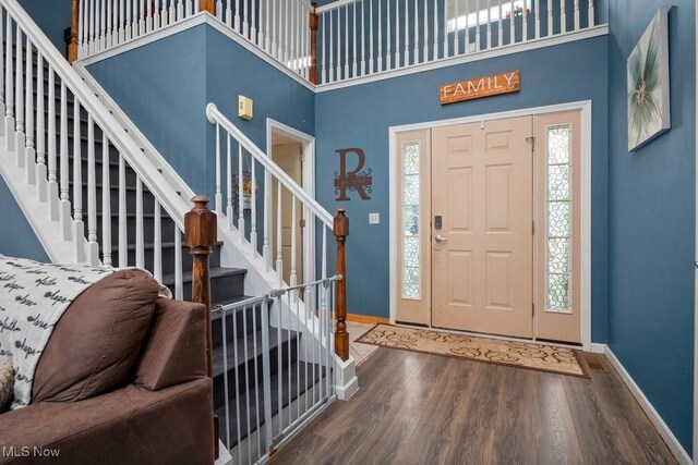 1005 Penn Ct, Grafton, OH 44044 - entryway with wood finished floors, a high ceiling, and stairs