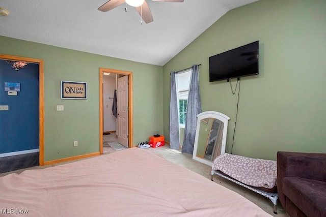 1005 Penn Ct, Grafton, OH 44044 - bedroom featuring vaulted ceiling, a ceiling fan, and connected bathroom