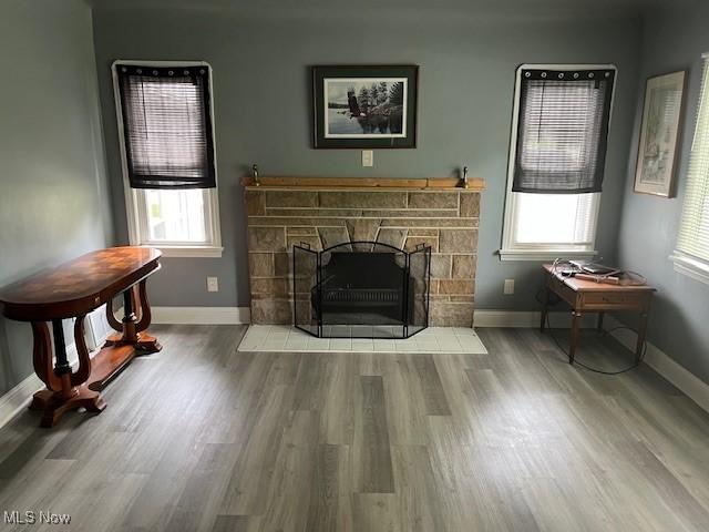 5559 Fitch Rd, North Olmsted, OH 44070 - living area with plenty of natural light, wood finished floors, and a fireplace