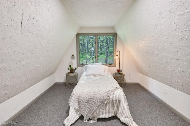 2269 N Fox N Rd, Hubbard, OH 44425 - bedroom with a textured wall, carpet flooring, vaulted ceiling, and a textured ceiling