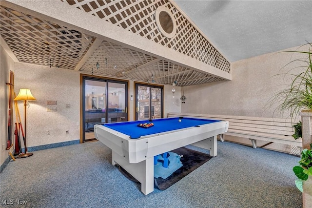 6869 Cliffside Dr, Vermilion, OH 44089 - recreation room with carpet floors, pool table, and a textured wall