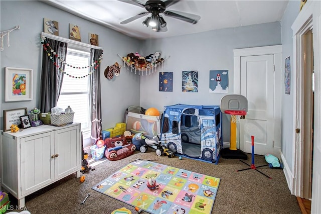 1289 W 115th St, Cleveland, OH 44102 - rec room with carpet and ceiling fan