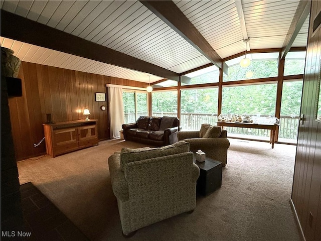 126 Stony Creek Dr, Millersburg, OH 44654 - living room with carpet flooring and wood walls