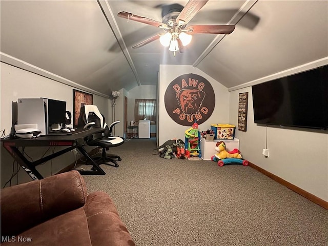 220 N Cleveland Ave, Niles, OH 44446 - home office with a ceiling fan, carpet, and lofted ceiling