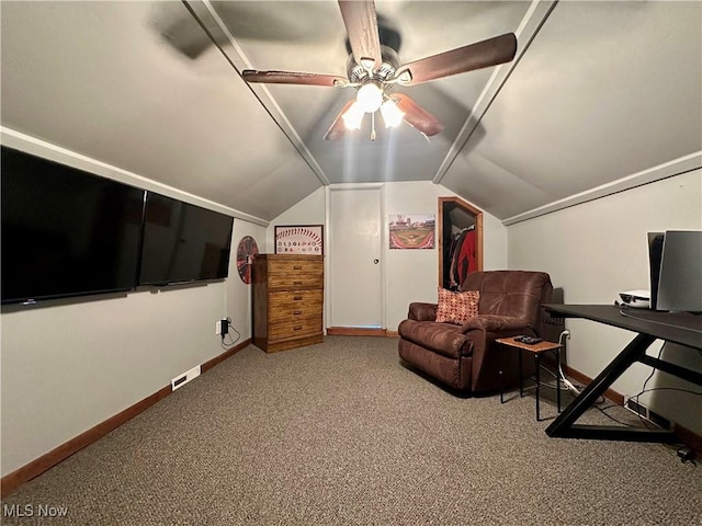 220 N Cleveland Ave, Niles, OH 44446 - home office with carpet, ceiling fan, and vaulted ceiling