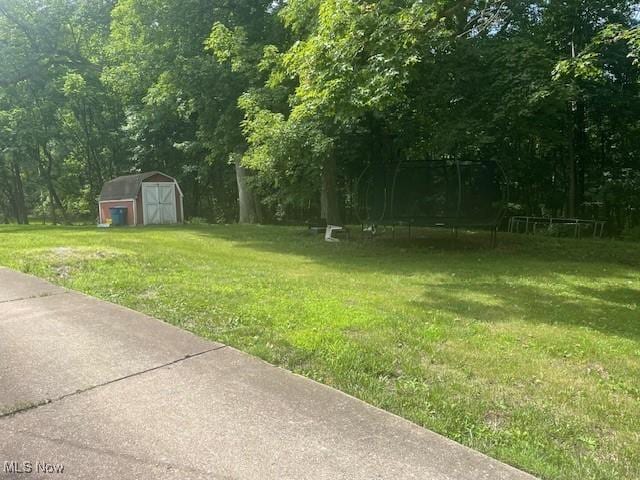 127 William St, Struthers, OH 44471 - view of green lawn with a storage unit and a trampoline