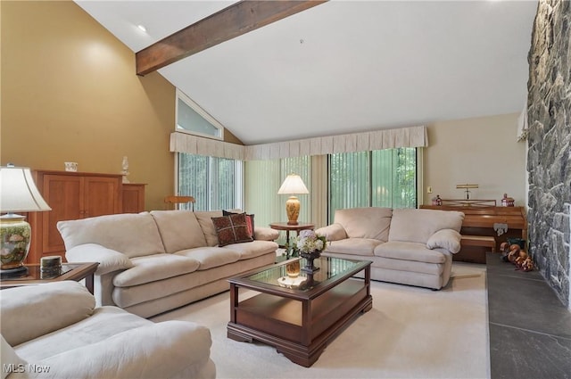 680-7 Windward Dr, Aurora, OH 44202 - living area with high vaulted ceiling and beamed ceiling