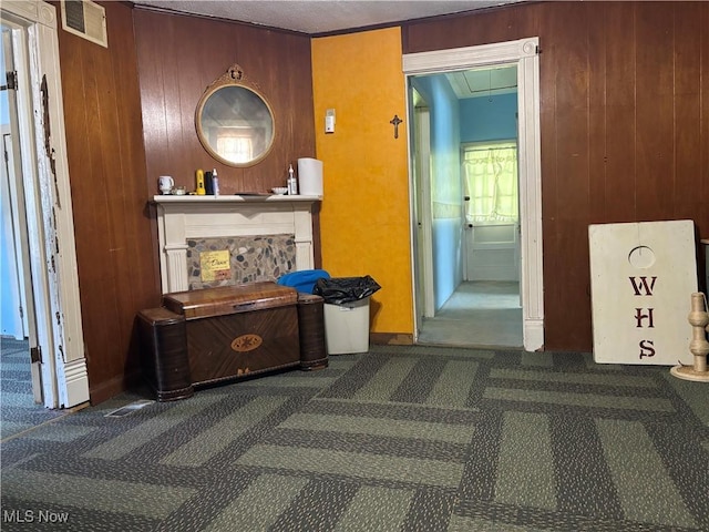 1209 Camden Ave, Parkersburg, WV 26101 - corridor with carpet floors, attic access, and wood walls