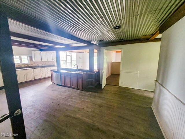 56612 Mcgee Rd, Shadyside, OH 43947 - kitchen featuring white cabinets, dishwasher, dark wood-type flooring, and backsplash