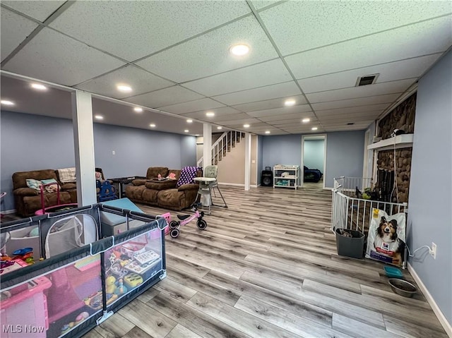 38 Lake Dr, Parkersburg, WV 26104 - game room with wood finished floors, a paneled ceiling, and recessed lighting