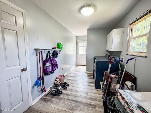 38 Lake Dr, Parkersburg, WV 26104 - washroom with healthy amount of natural light, washer and clothes dryer, light wood-style flooring, and cabinet space