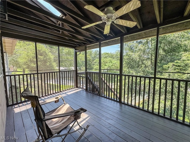38 Lake Dr, Parkersburg, WV 26104 - unfurnished sunroom with vaulted ceiling, ceiling fan, and a skylight