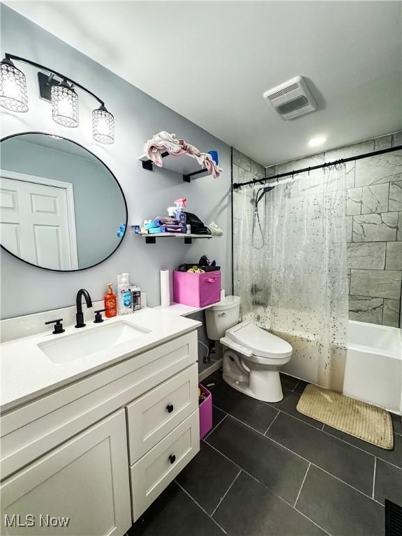 38 Lake Dr, Parkersburg, WV 26104 - full bathroom with tile patterned flooring, vanity, and shower / bathtub combination with curtain