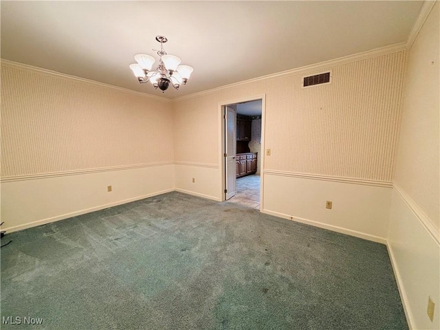 224 N Hills Dr, Parkersburg, WV 26104 - spare room with a chandelier, ornamental molding, and carpet flooring