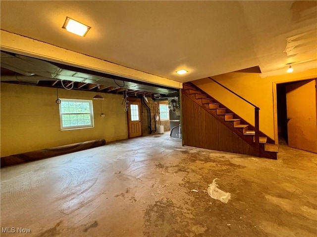 224 N Hills Dr, Parkersburg, WV 26104 - below grade area featuring stairs and concrete block wall