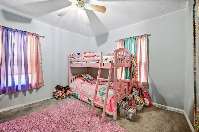 565 12th St, Campbell, OH 44405 - carpeted bedroom with baseboards and ceiling fan