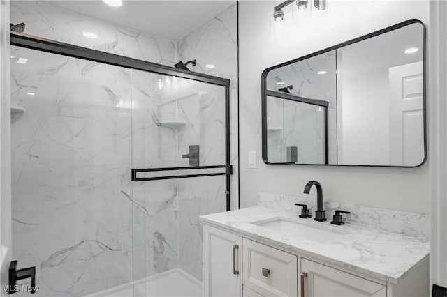 1404 15th St, Vienna, WV 26105 - bathroom with vanity and a marble finish shower