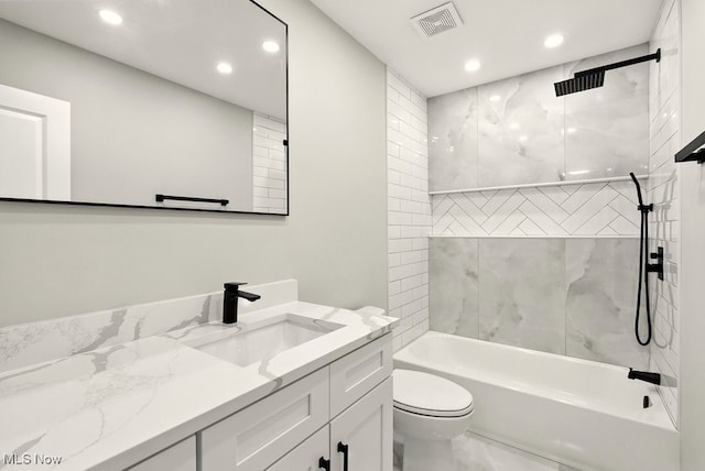 5830 Spotswood Dr, Lyndhurst, OH 44124 - full bathroom featuring vanity, recessed lighting, shower / bath combination, and marble finish floors