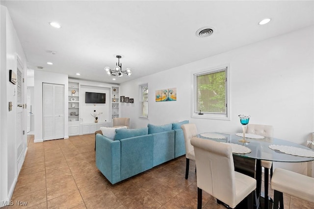 929 Moneta Ave, Aurora, OH 44202 - living area with a chandelier, recessed lighting, light tile patterned floors, and built in features