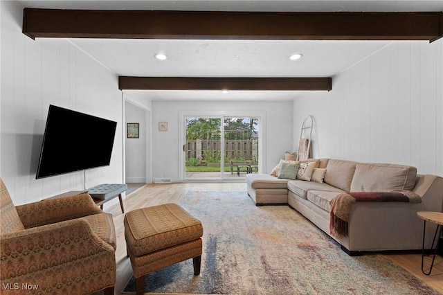 2632 S Green Rd, University Heights, OH 44122 - living area featuring beam ceiling, wood finished floors, and recessed lighting