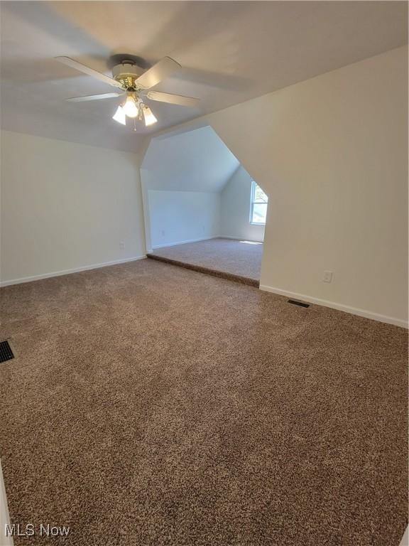 262 High St, Conneaut, OH 44030 - additional living space featuring carpet, a ceiling fan, and lofted ceiling