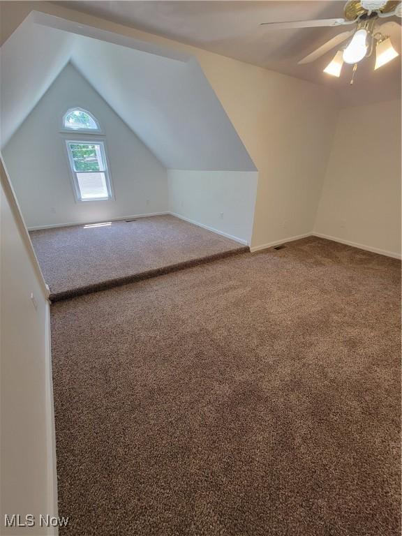 262 High St, Conneaut, OH 44030 - bonus room featuring carpet floors, lofted ceiling, and ceiling fan