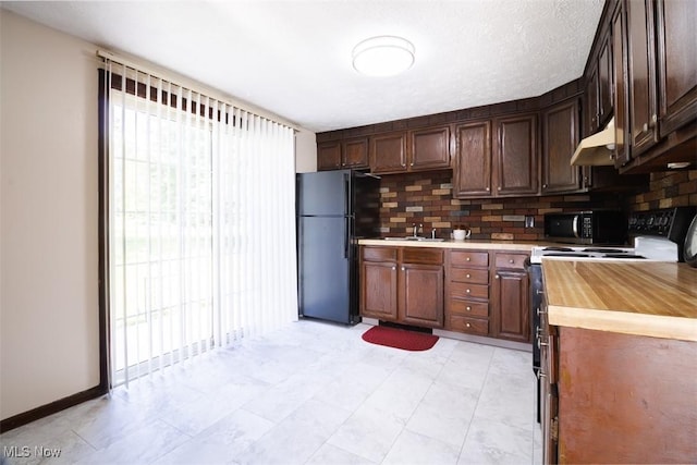 961 Slater Rd, Salem, OH 44460 - kitchen with range with electric cooktop, freestanding refrigerator, healthy amount of natural light, and wooden counters