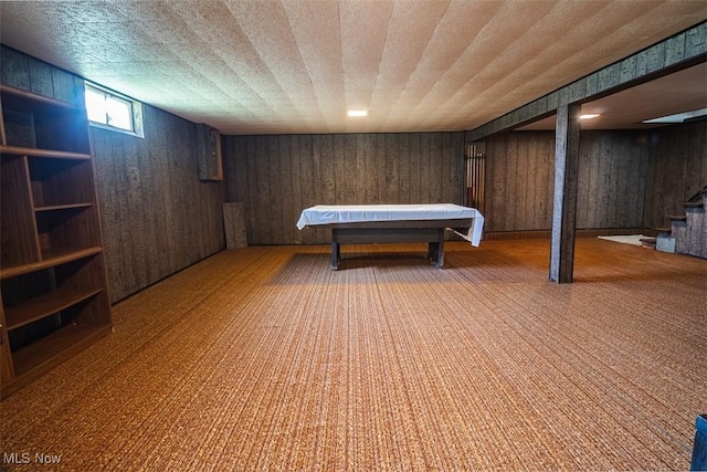 961 Slater Rd, Salem, OH 44460 - recreation room with billiards table, wooden walls, and carpet