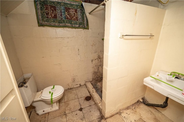 135 Renee Dr, Struthers, OH 44471 - full bathroom featuring a shower stall and concrete block wall