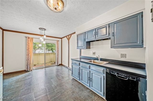 5523 Weston Ct Unit 88A, Willoughby, OH 44094 - kitchen featuring dishwasher, dark countertops, decorative light fixtures, a textured ceiling, and gray cabinetry