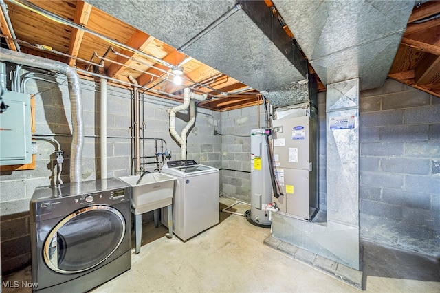 5523 Weston Ct Unit 88A, Willoughby, OH 44094 - unfinished below grade area featuring electric water heater, electric panel, and separate washer and dryer
