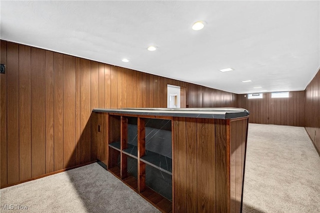 738 Sterling Rd, Wickliffe, OH 44092 - indoor dry bar with carpet flooring, wooden walls, and recessed lighting