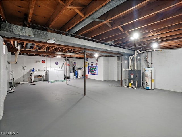 4833 Middle Ridge Rd, Perry, OH 44081 - unfinished basement with gas water heater, independent washer and dryer, and heating unit