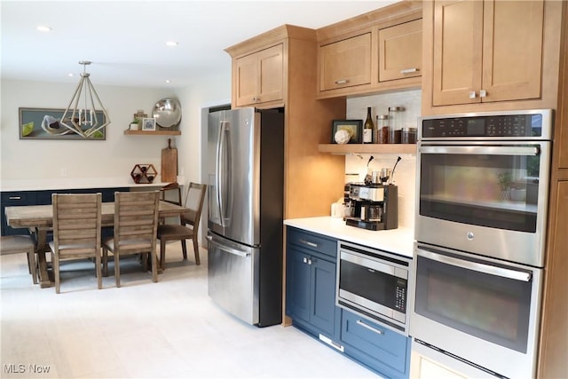 812 Spring Water Dr, Akron, OH 44333 - kitchen featuring appliances with stainless steel finishes, open shelves, light countertops, recessed lighting, and pendant lighting