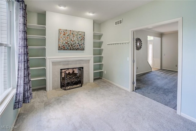 1741 Hamilton Dr, Broadview Heights, OH 44147 - unfurnished living room with carpet flooring and a fireplace