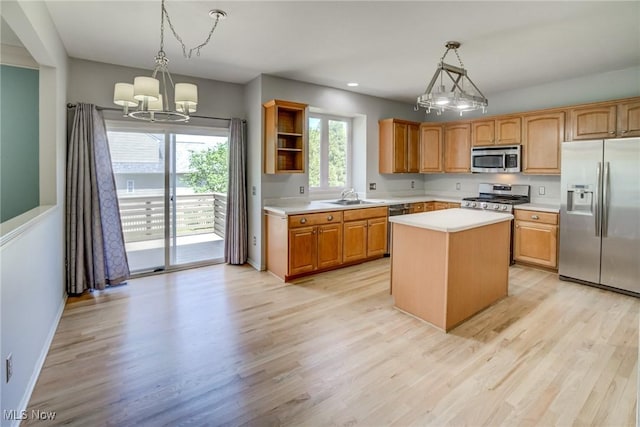 1741 Hamilton Dr, Broadview Heights, OH 44147 - kitchen featuring stainless steel appliances, a chandelier, light wood finished floors, light countertops, and recessed lighting