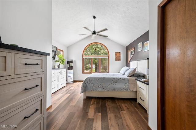 34765 Roberts Rd, Eastlake, OH 44095 - bedroom featuring dark wood-type flooring, lofted ceiling, and a ceiling fan