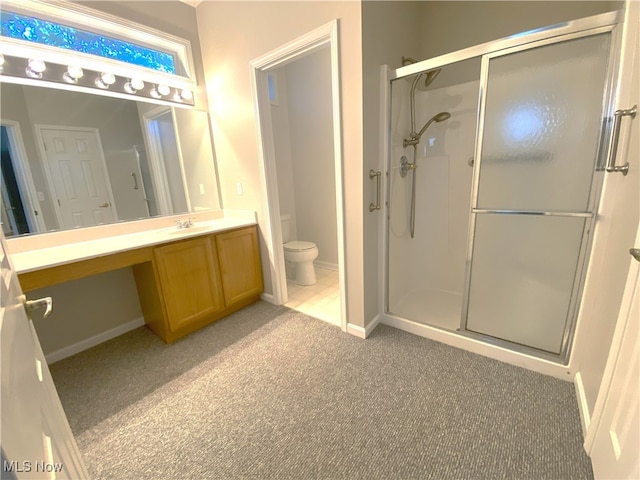 10517 W Ravine View Ct, North Royalton, OH 44133 - bathroom with carpet flooring, a stall shower, and vanity